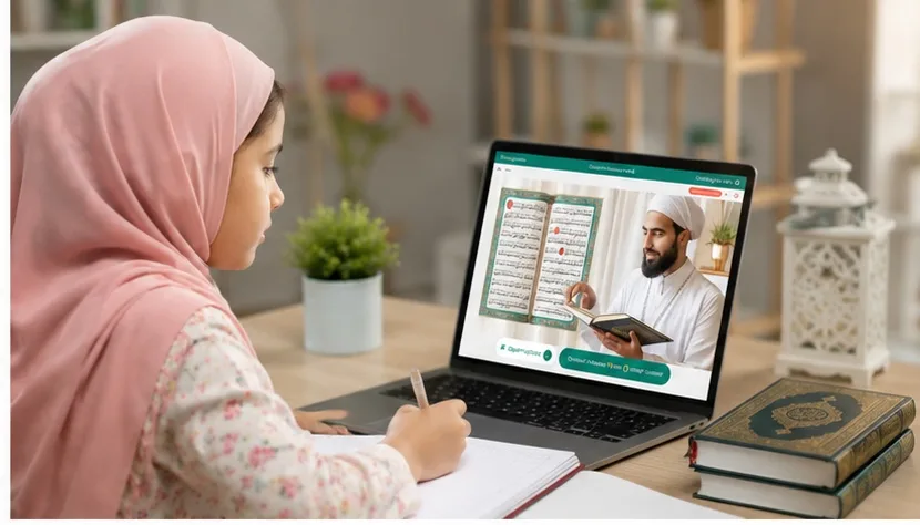 Home 2 Girl learning Quran online with a certified female teacher at Al-Ilm