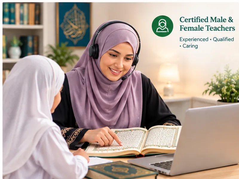 Woman studying Quran tafseer online with a female teacher
