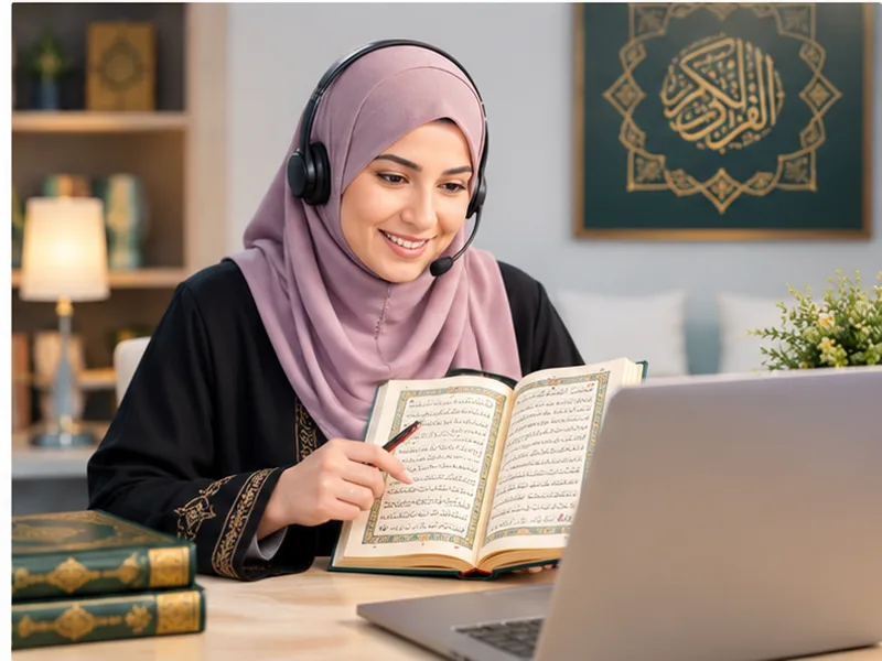 Female student mastering advanced tajweed with a female teacher online